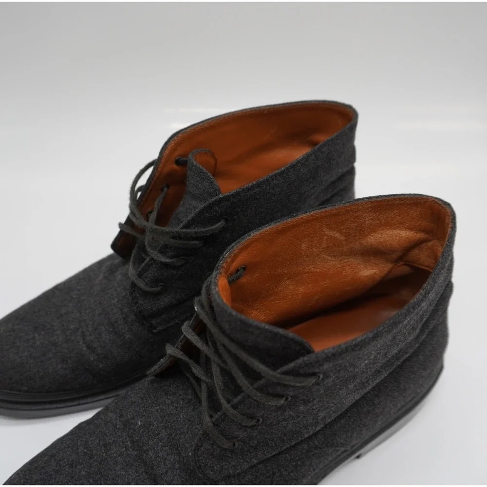 Tods Mens Charcoal Grey Wool Chukka Boots Leather Lined Made in Italy Size 39.5